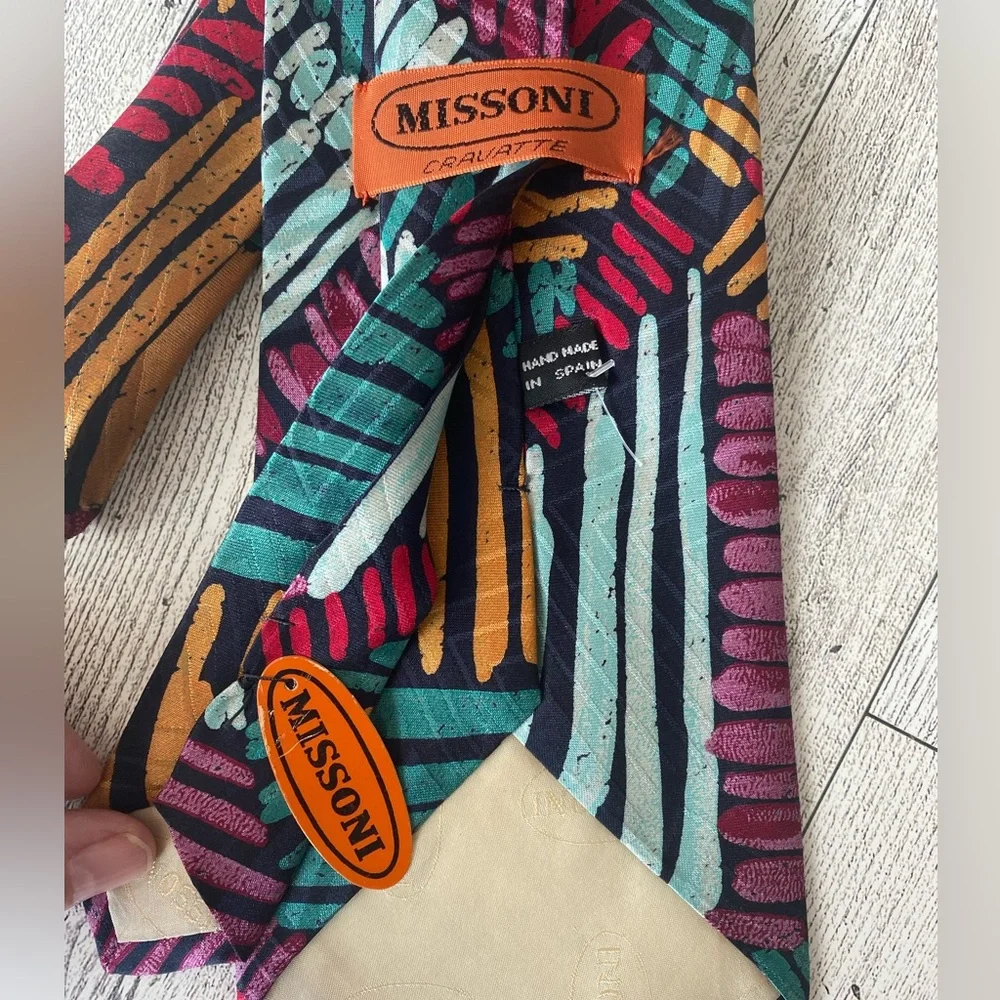 NWT MISSONI‎ Designer Multicolor Art Print 100% Silk Tie Made In Spain 58” Long